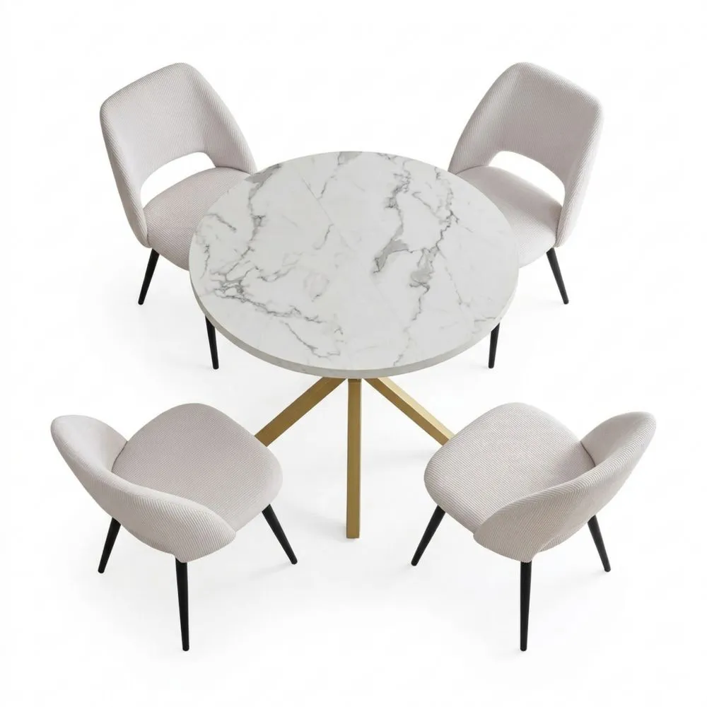 Conjunto de Mesa Redonda y Sillas Acolchadas para Comedor