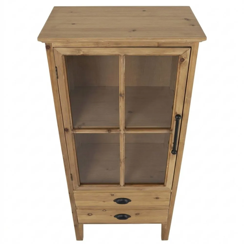 Vitrina de Madera Marrón con Puerta de Vidrio y Cajones, 138 x 48 x 37 cm, Estilo Rústico