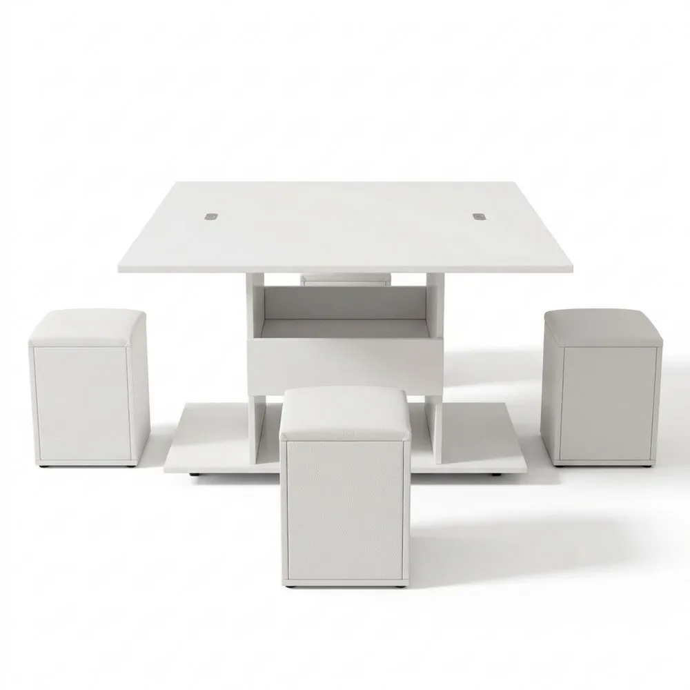 Mesa de centro multifuncional elevable: blanco, para sala de estar, oficina o comedor