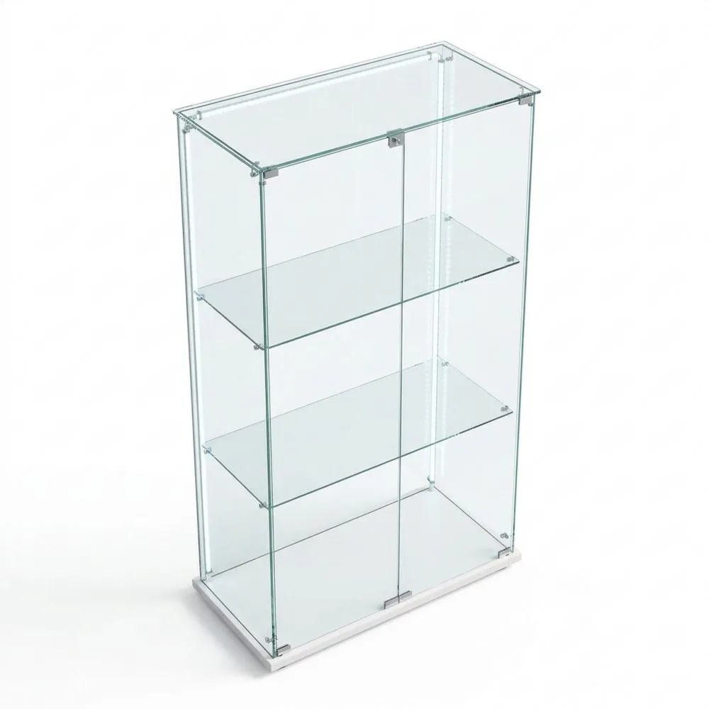 Vitrina de Vidrio con 3 Niveles y Puerta Doble con LED