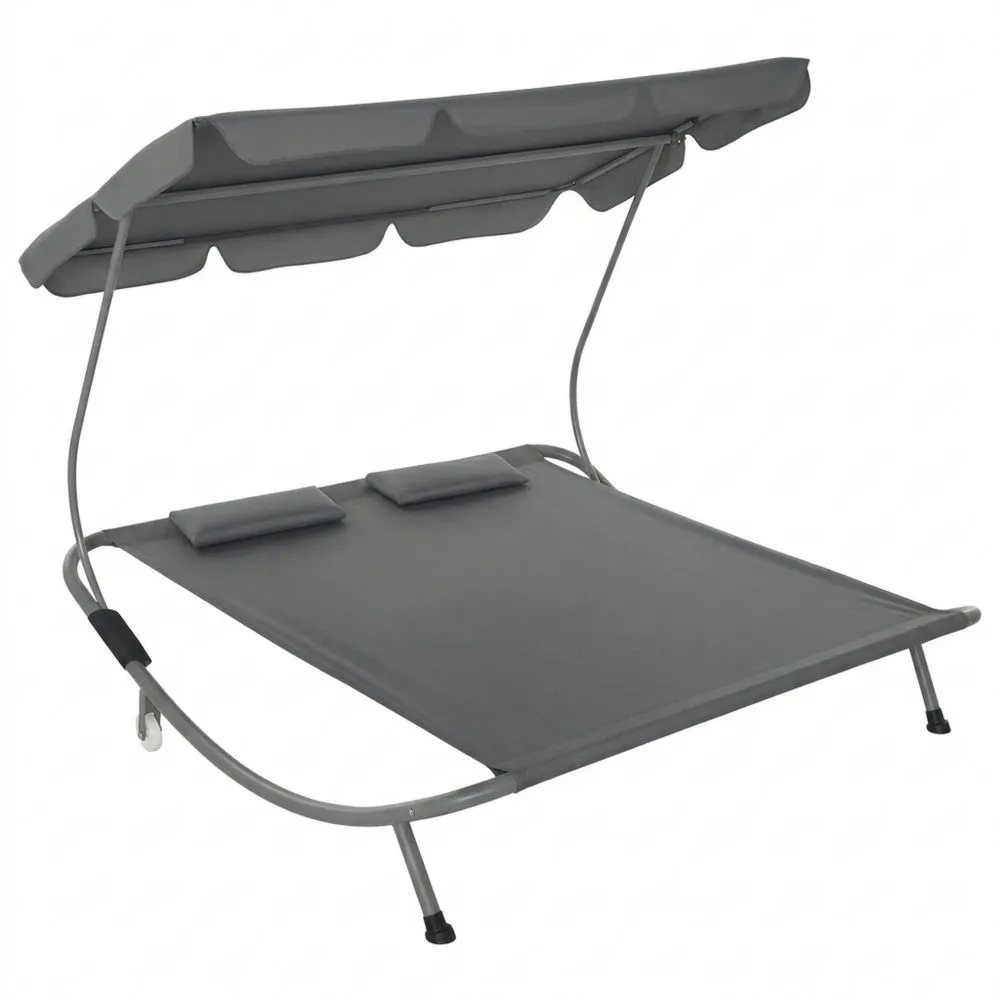 Tumbona Doble de Jardín con Toldo y Cojines para Exteriores