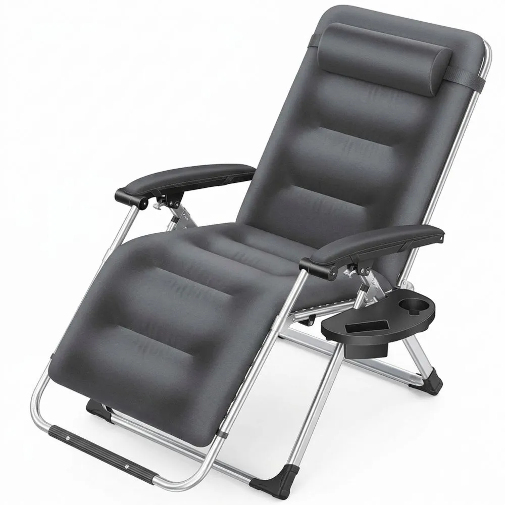 Tumbona Plegable con Respaldo Ajustable y Cojín Cervical, Antracita