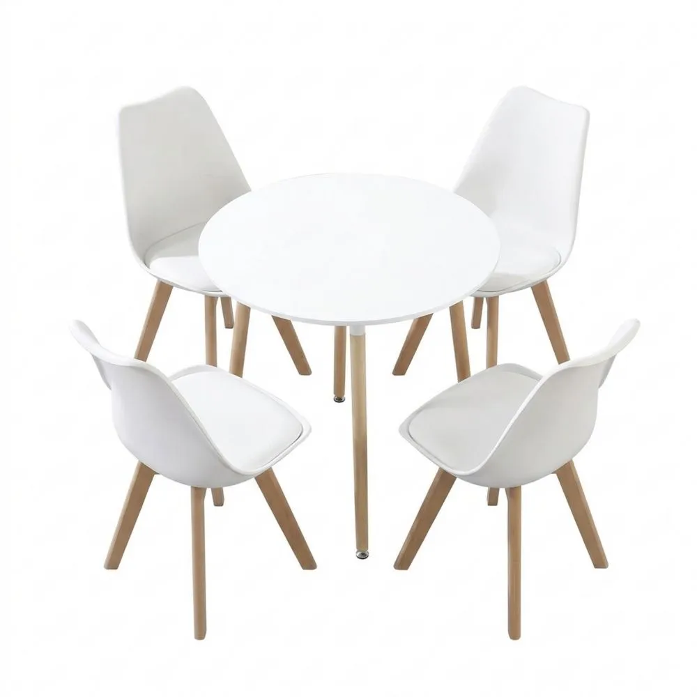 Conjunto de Comedor Redondo con 4 Sillas Tapizadas para Hogar y Oficina