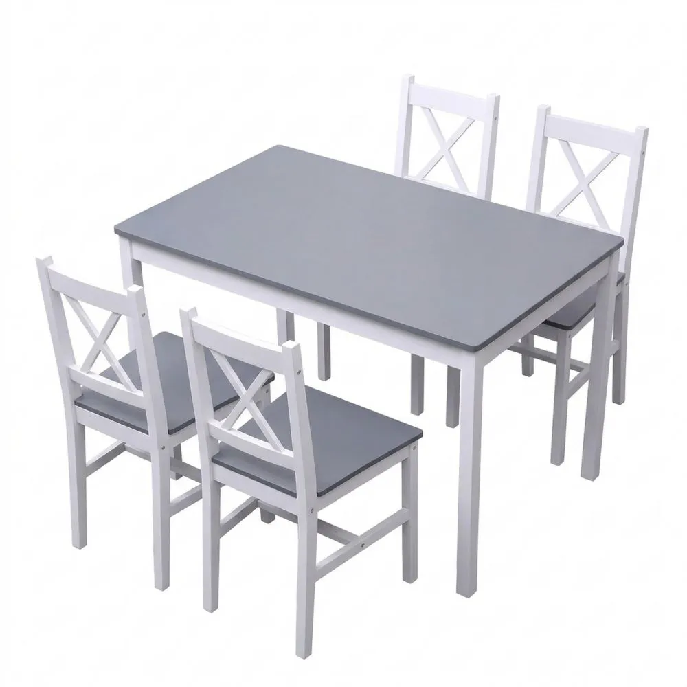 Conjunto de Comedor de 5 Piezas con Mesa y 4 Sillas Rectangular para Salón Comedor Blanco Gris
