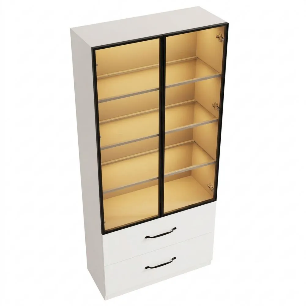 Vitrina de Vidrio con Iluminación LED Multicolor y Estantes Funcionales, 60x40x160 cm