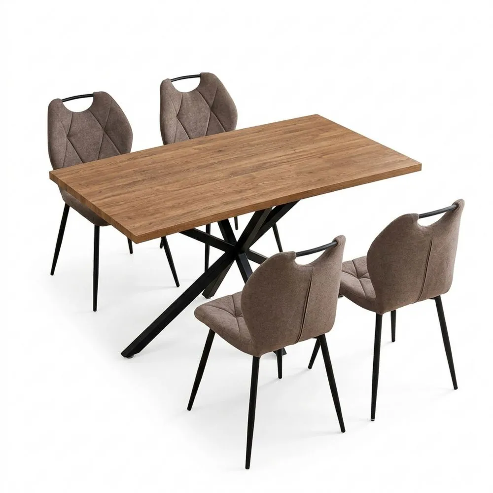 Conjunto de Comedor de 5 Piezas con Mesa y Sillas de Lino para Cocina y Comedor