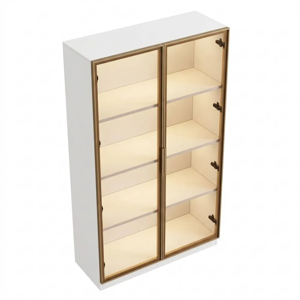 Vitrina de Cristal Blanca con Iluminación LED de 16 Colores y Puertas Dobles con Estantes Ajustables 80 x 40 x 160 cm