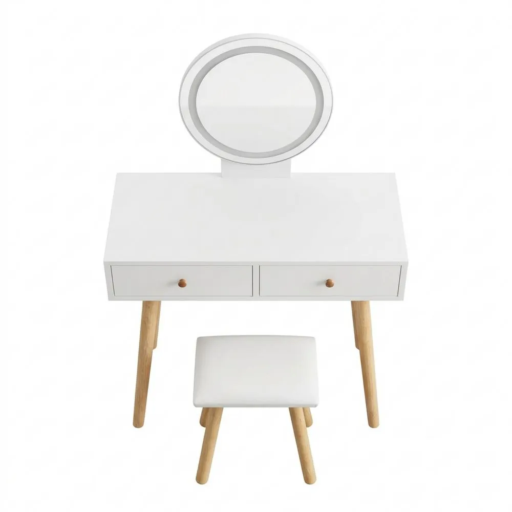 Mesa de tocador blanca con espejo LED ajustable y taburete, tocador con luces táctiles y cajones para dormitorio