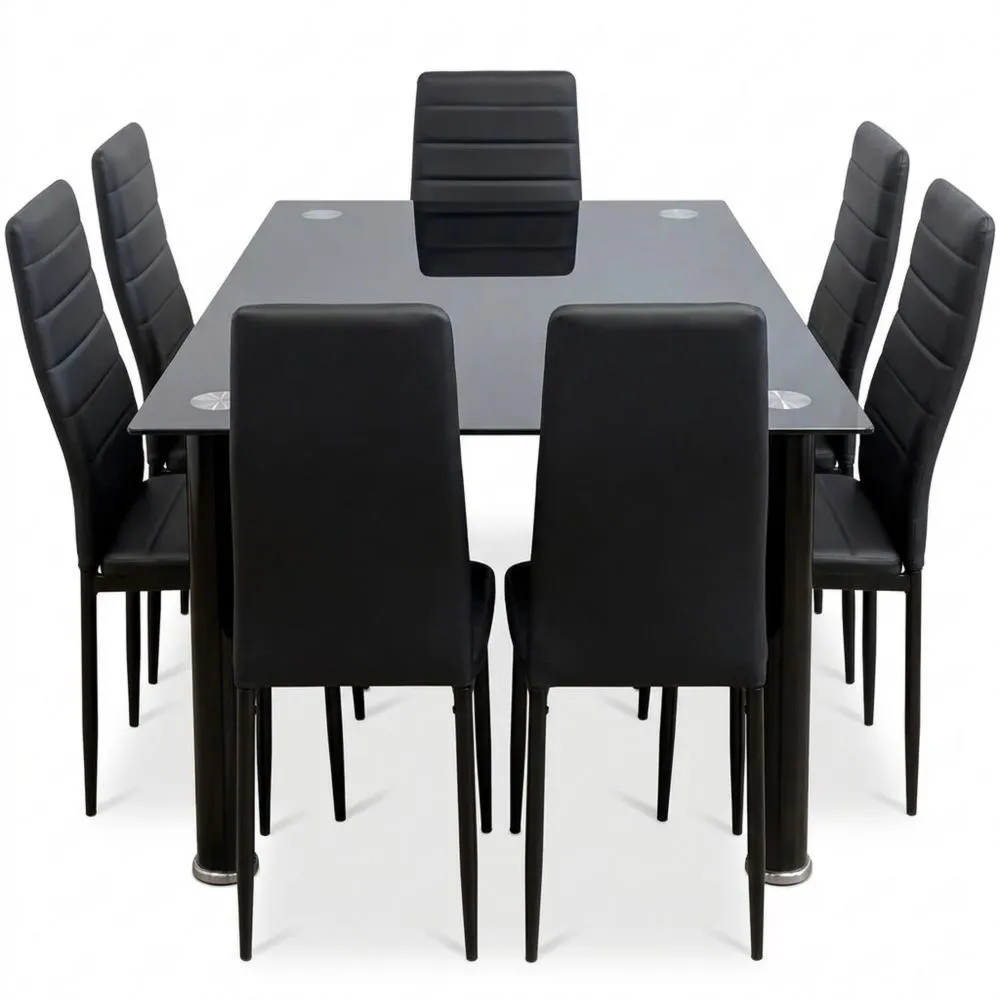 Juego de Mesa de Cristal para Comedor con 6 Sillas Combinadas