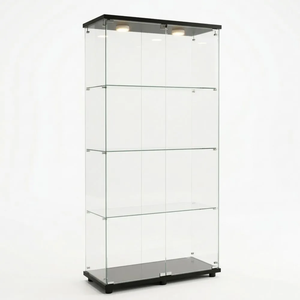 Vitrina Expositora de Vidrio con LED, 165 cm, 2 Puertas, 4 Niveles, para Sala, Dormitorio, Oficina