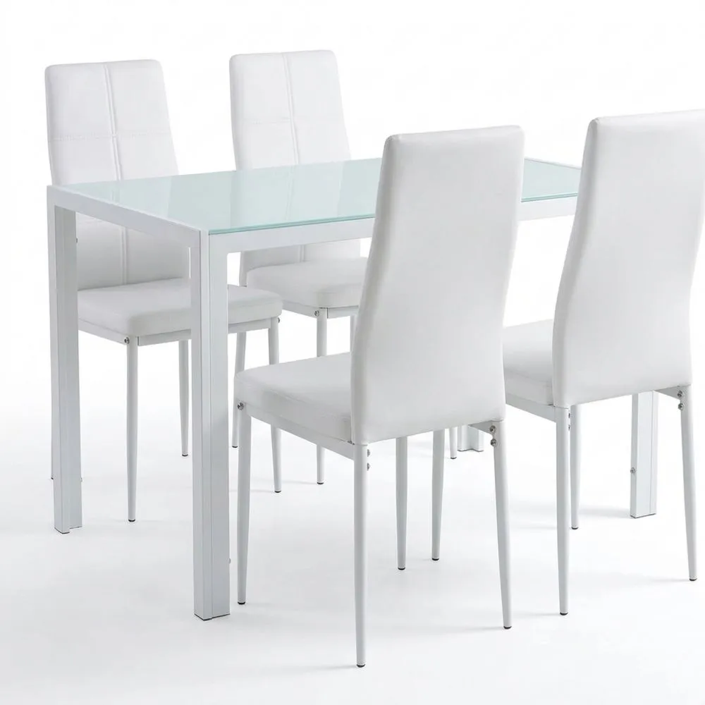 Juego de Comedor 5 Piezas con Mesa de Cristal Templado y Sillas Acolchadas