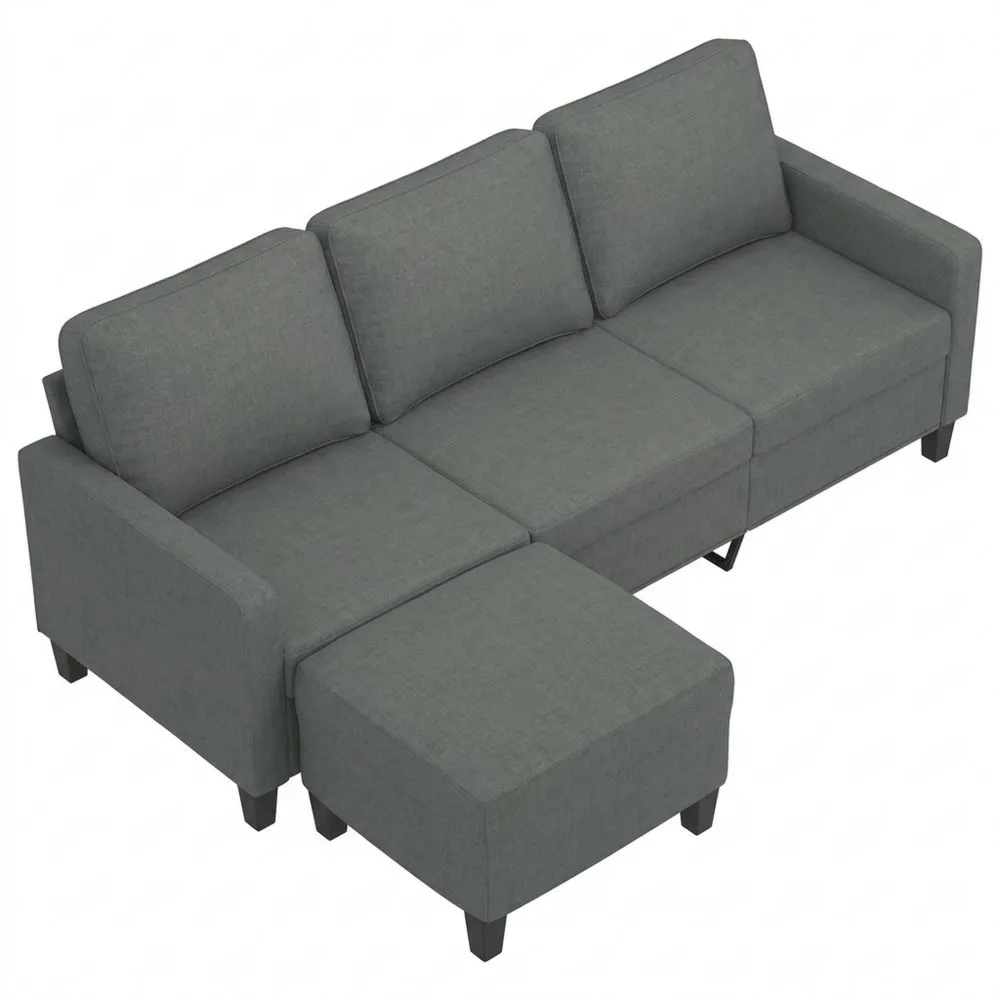 Sofá de 3 Plazas con Taburete Tela Gris Oscuro 180 cm