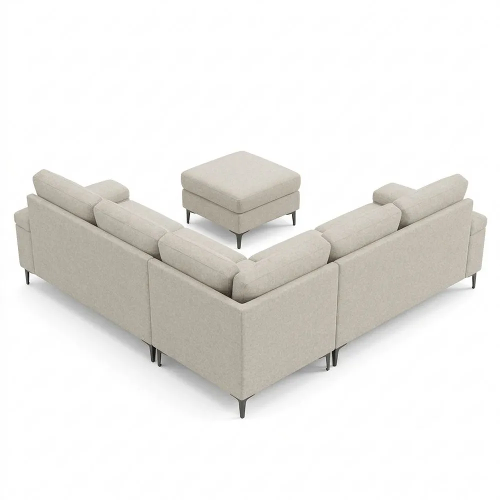 Sofá Esquinero Beige de 4/5 Plazas con Pouf Modular