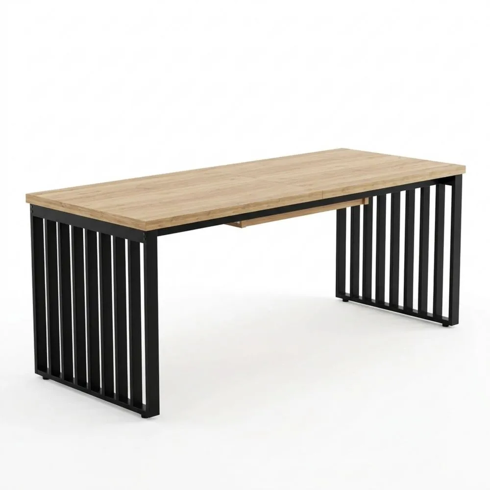 Mesa de comedor industrial para 6-8 personas, mesa rectangular de 180 cm, estructura de metal resistente para comedor, cocina, salón (sin sillas)