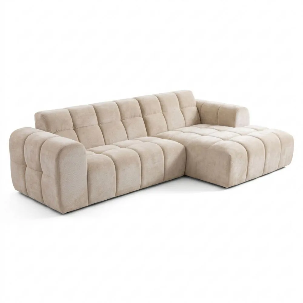 Sofá Esquinero 3 Plazas Beige Elegante de Terciopelo