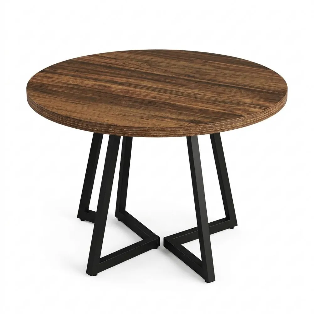Mesa Redonda Industrial para Comedor, Espacios Pequeños o Oficina, Marrón