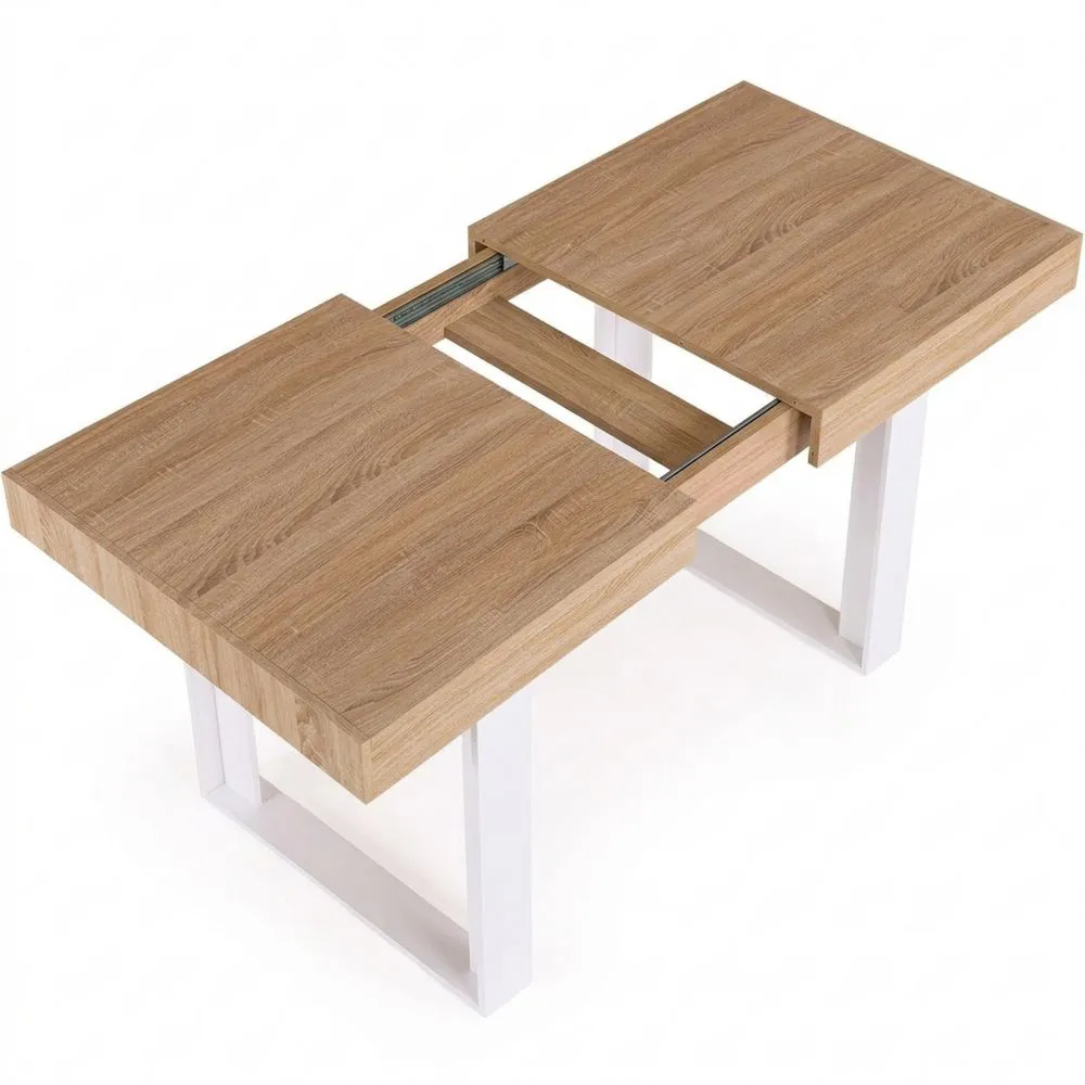 Mesa de comedor extensible para 6-10 personas, madera blanca, 160-200 cm