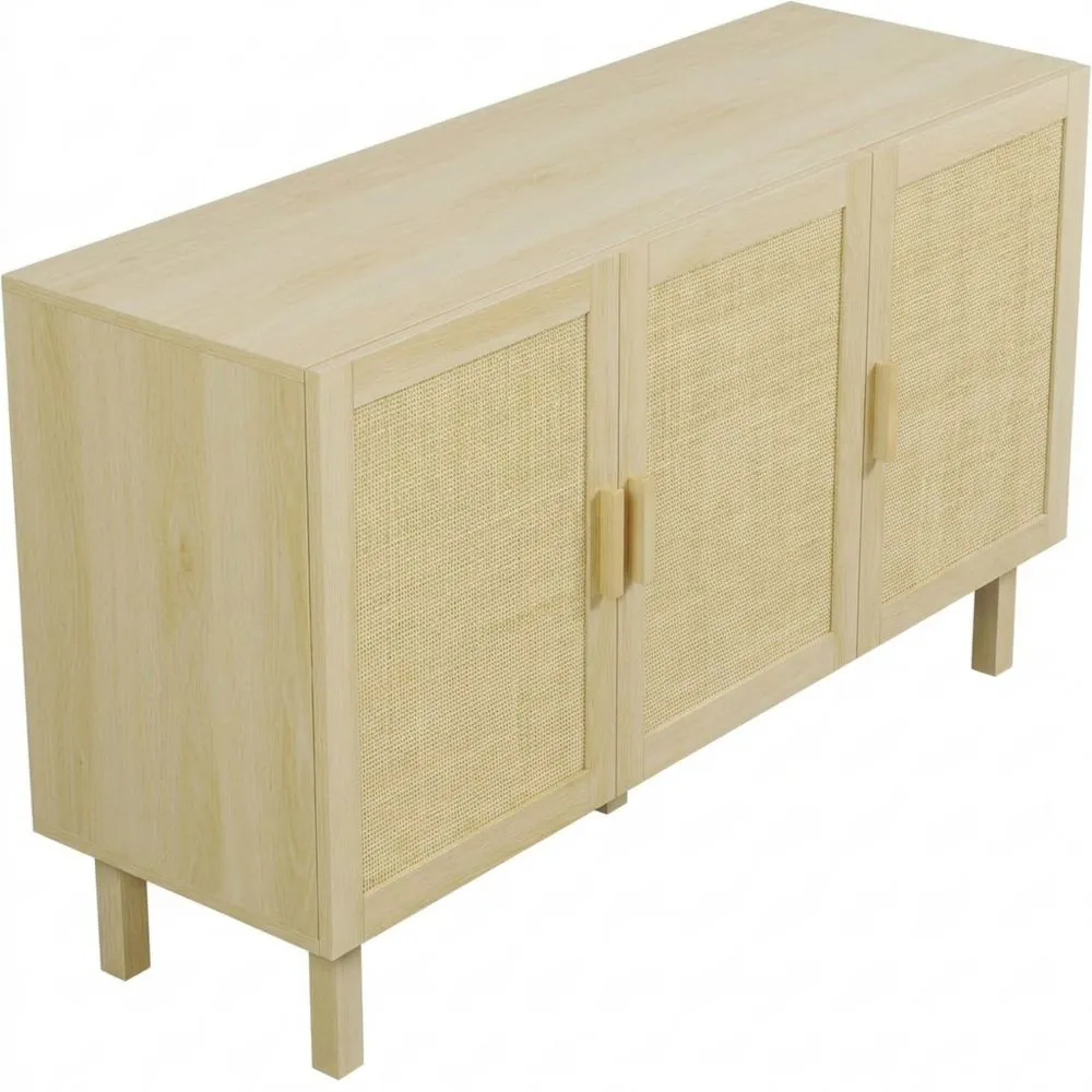 Aparador de 3 Puertas de Ratán con Estantes Ajustables para Salón, Comedor o Dormitorio
