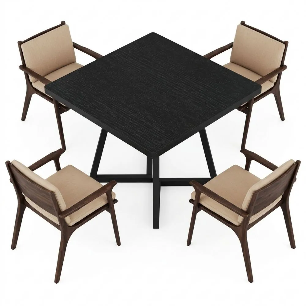 Mesa de comedor cuadrada para 4 personas, 80 cm, estilo industrial con base de metal y superficie de madera para cocina y comedor, ideal para espacios pequeños
