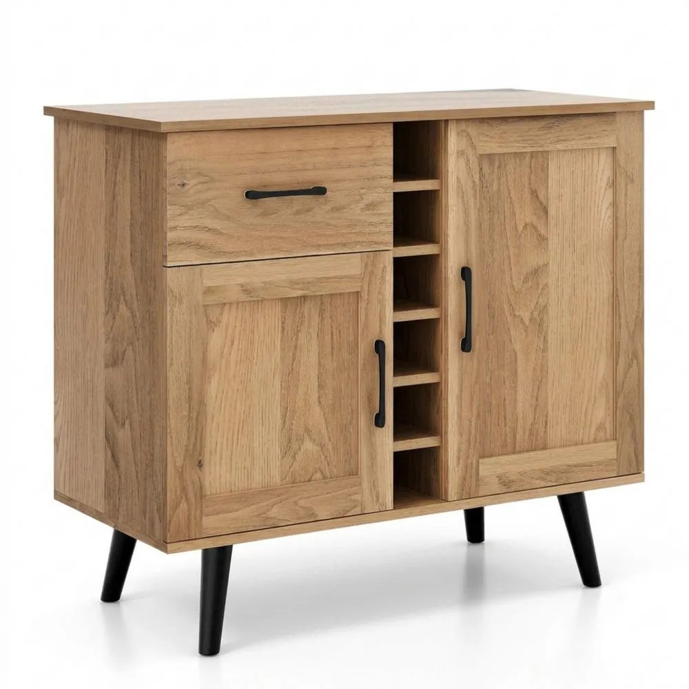 Aparador de Cocina con Estante para Vino, Armario con 2 Puertas y Cajón, Mueble de Bar Antivuelco, Mueble de Buffet para Sala y Comedor, 90 x 40 x 79 cm