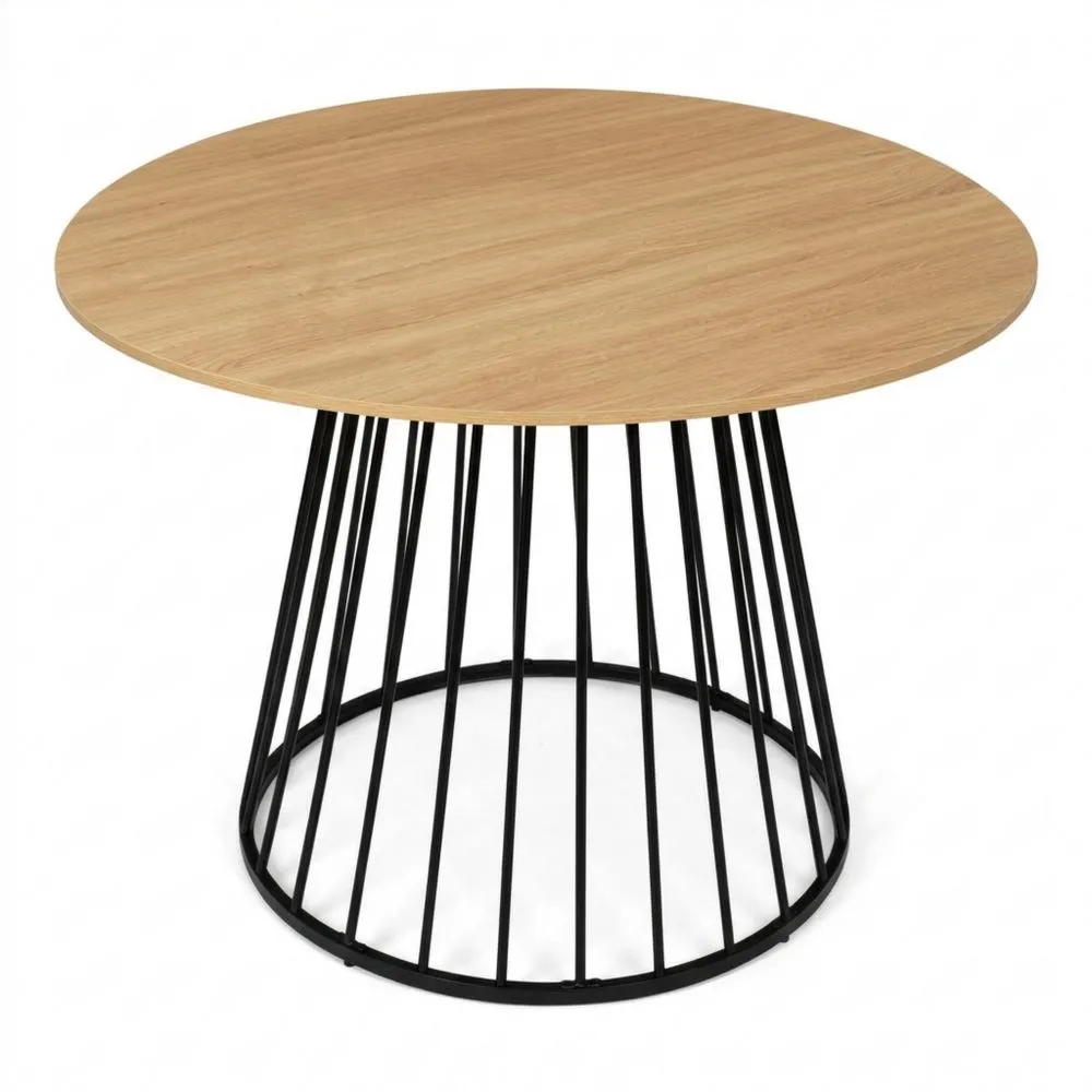 Mesa de Comedor Redonda para 6 Personas, Bandeja de Madera y Patas Metálicas, 110 cm, Negro
