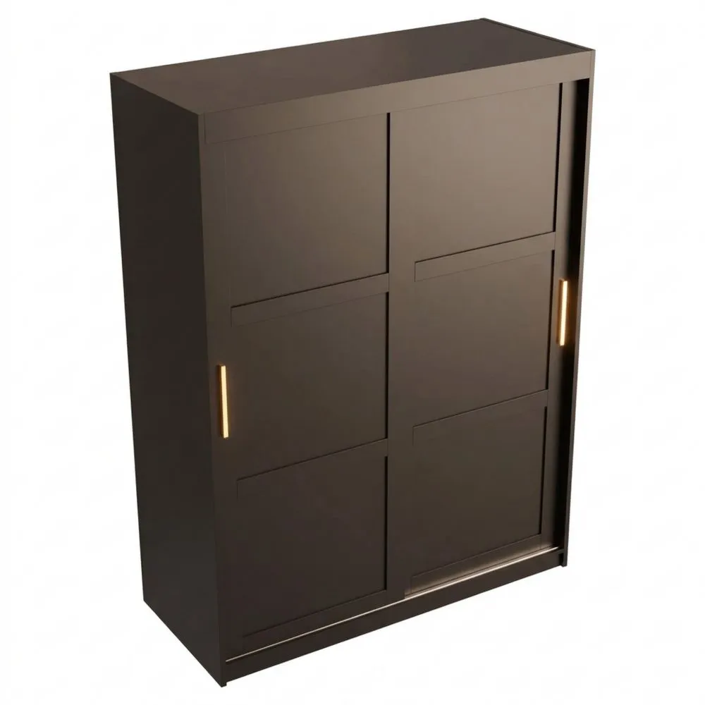 Armario Puertas Correderas con Barra y Estante para Dormitorio en Negro Mate