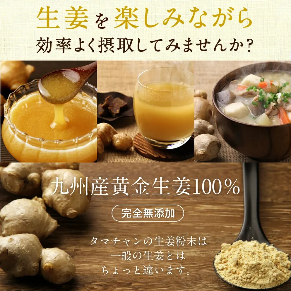 お一人様3袋まで 九州産の黄金生姜と熟成黒生姜をまるごと乾燥させた無着色・無添加しょうがパウダー。お料理にも活躍！チューブの約20本分 | 蒸し生姜 乾燥生姜 100％ 生姜粉末 しょうが粉末 生姜パウダー 温活 冷え対策 白湯