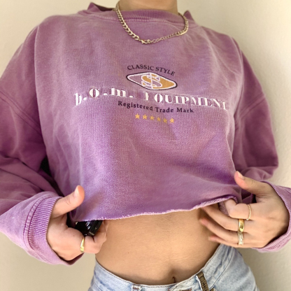 Retro Print Pink Crop Sweatshirt