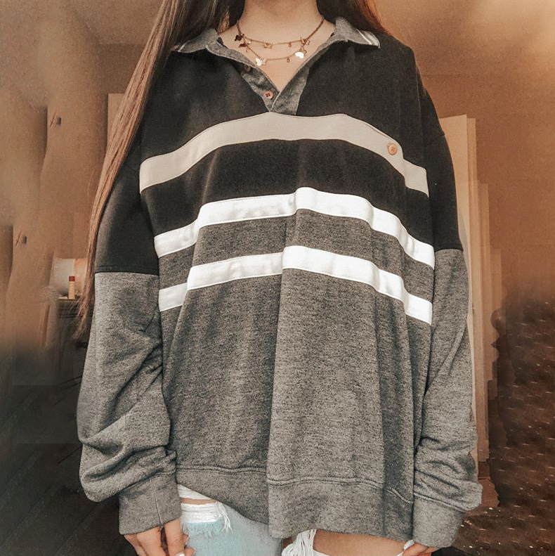 Stripe Button Up Sweatshirt