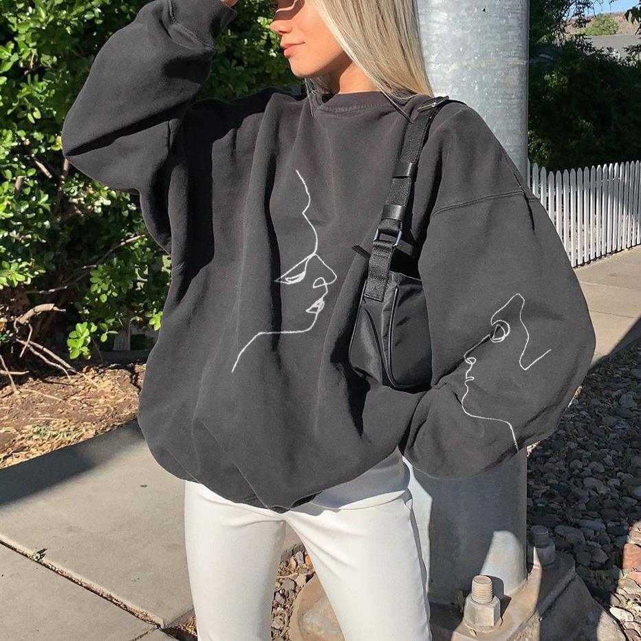 Vintage Basic Face Print Sweatshirt