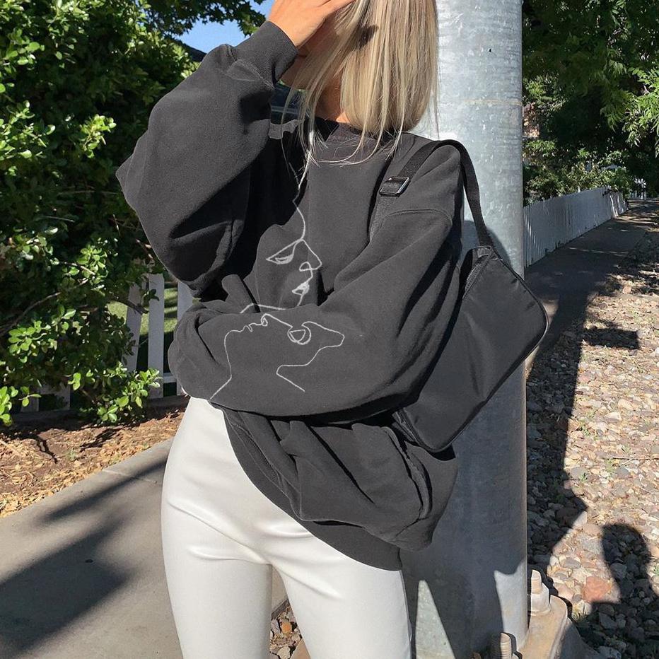 Vintage Basic Face Print Sweatshirt