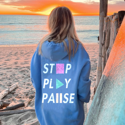 Stop Play Pause Print Casual Hoodie