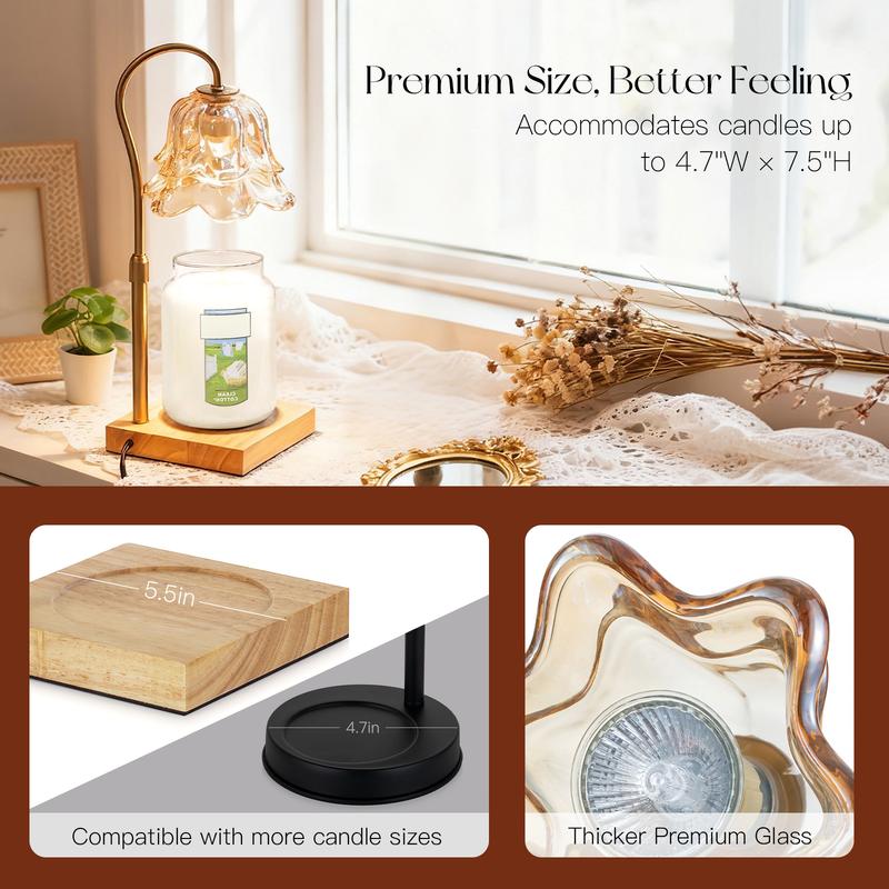 Flower Candle Warmer Lamp, with 2 Bulbs, Height Adjustable with Timer, Unique Glass Lily of the Valley Lamp for Home & Bedroom Decor, Ideal Gift for Birthday/Mother's Day, Valentine's Day gift