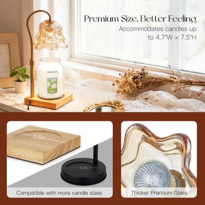 Flower Candle Warmer Lamp, with 2 Bulbs, Height Adjustable with Timer, Unique Glass Lily of the Valley Lamp for Home & Bedroom Decor, Ideal Gift for Birthday/Mother's Day, Valentine's Day gift