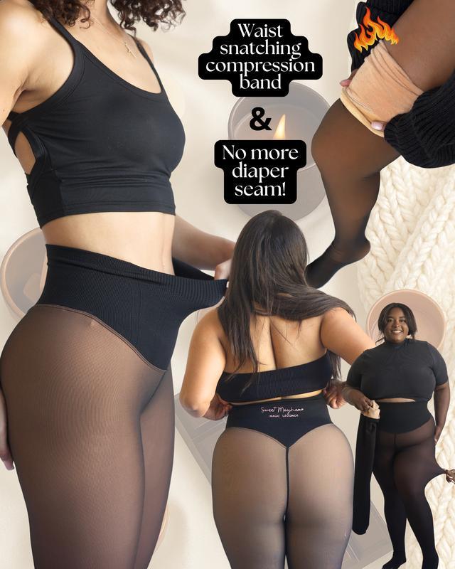 NEW COMPRESSION BAND & ONE SEAM OPTION! THE ORIGINAL MAGIC FLEECE LINED LEGGINGS - XXS TO 3XL - 4 SHADES - CLOSED FOOT - Fleece Tights Available in Plus Size and Light to Brown Fur