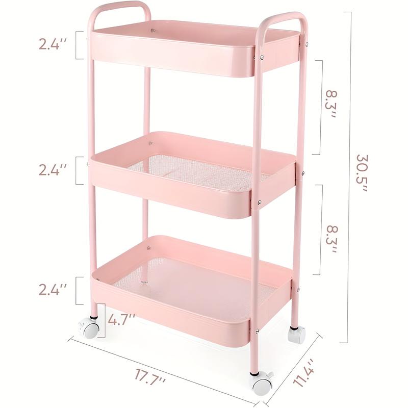 3-Tier Rolling Utility Cart with Wheels, Space-Saving Storage Organizer for Kitchen, Bathroom, Office and Dorm, Easy Assembly