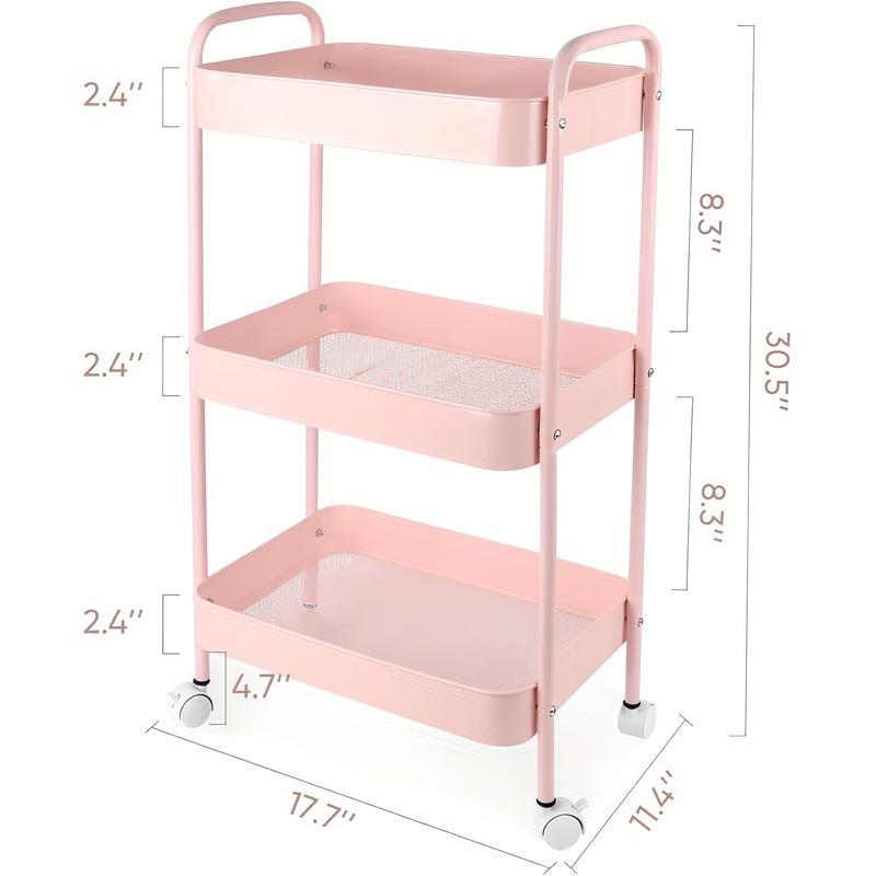 3-Tier Rolling Utility Cart with Wheels, Space-Saving Storage Organizer for Kitchen, Bathroom, Office and Dorm, Easy Assembly