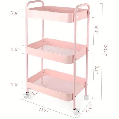 3-Tier Rolling Utility Cart with Wheels, Space-Saving Storage Organizer for Kitchen, Bathroom, Office and Dorm, Easy Assembly