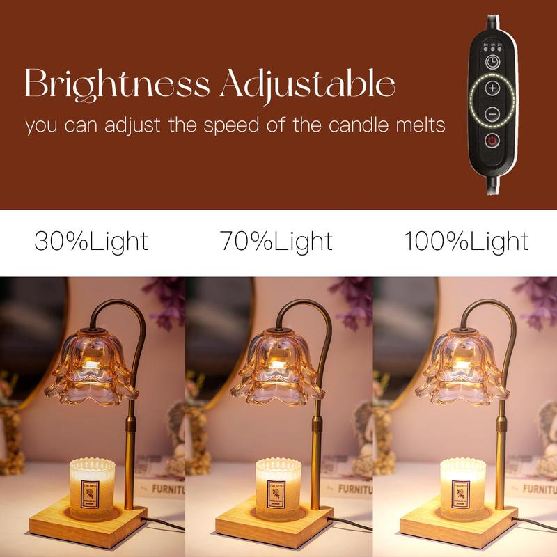 Flower Candle Warmer Lamp, with 2 Bulbs, Height Adjustable with Timer, Unique Glass Lily of the Valley Lamp for Home & Bedroom Decor, Ideal Gift for Birthday/Mother's Day, Valentine's Day gift