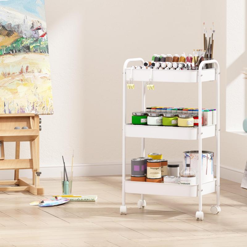3-Tier Rolling Utility Cart with Wheels, Space-Saving Storage Organizer for Kitchen, Bathroom, Office and Dorm, Easy Assembly