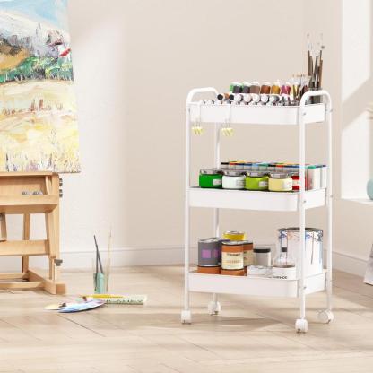 3-Tier Rolling Utility Cart with Wheels, Space-Saving Storage Organizer for Kitchen, Bathroom, Office and Dorm, Easy Assembly