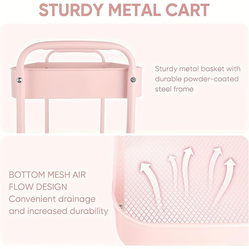 3-Tier Rolling Utility Cart with Wheels, Space-Saving Storage Organizer for Kitchen, Bathroom, Office and Dorm, Easy Assembly