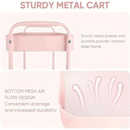 3-Tier Rolling Utility Cart with Wheels, Space-Saving Storage Organizer for Kitchen, Bathroom, Office and Dorm, Easy Assembly