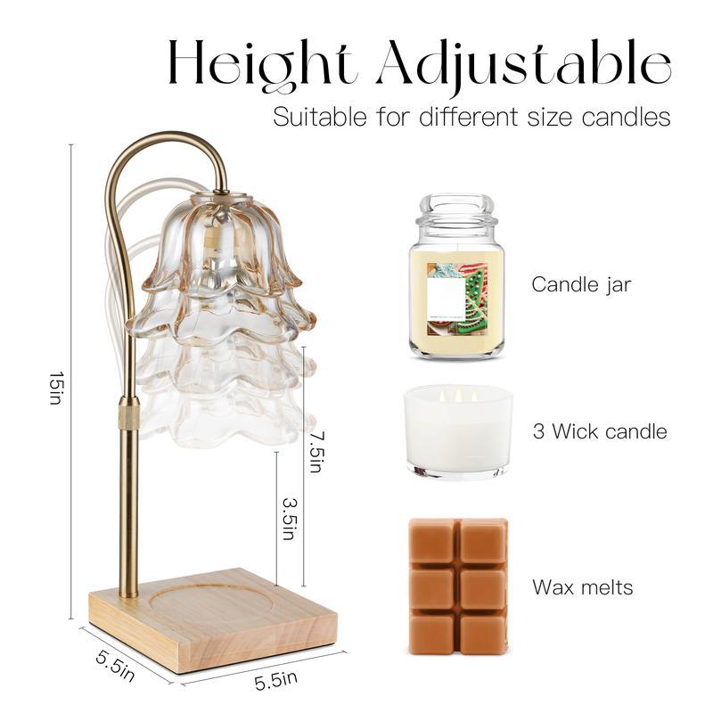 Flower Candle Warmer Lamp, with 2 Bulbs, Height Adjustable with Timer, Unique Glass Lily of the Valley Lamp for Home & Bedroom Decor, Ideal Gift for Birthday/Mother's Day, Valentine's Day gift