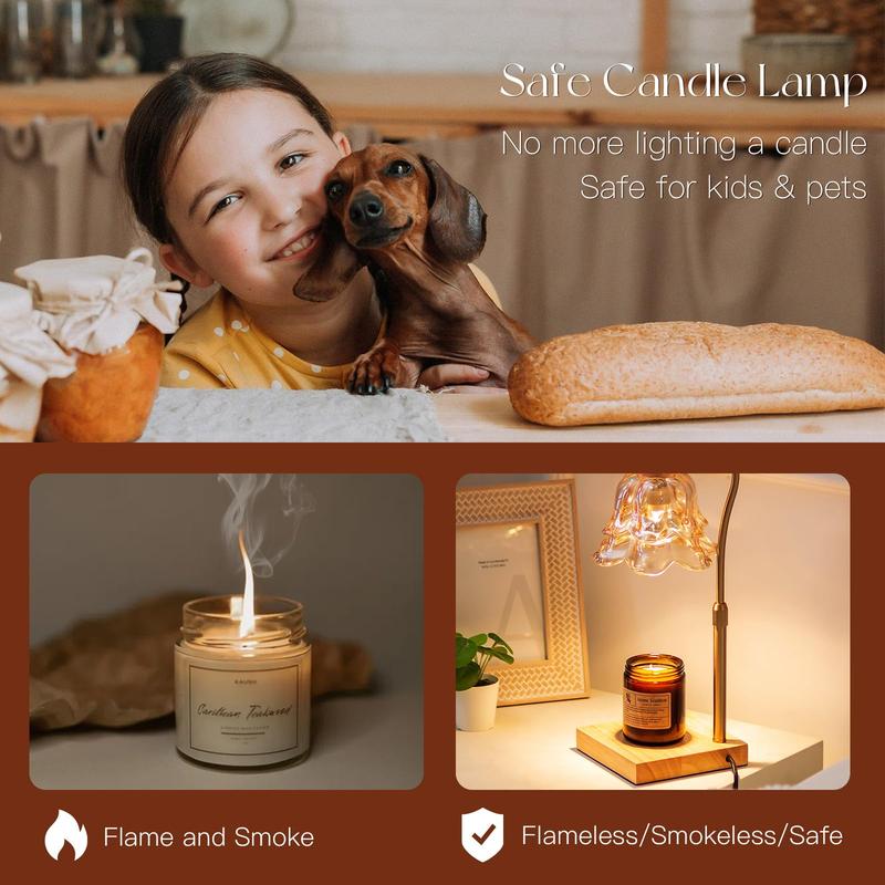 Flower Candle Warmer Lamp, with 2 Bulbs, Height Adjustable with Timer, Unique Glass Lily of the Valley Lamp for Home & Bedroom Decor, Ideal Gift for Birthday/Mother's Day, Valentine's Day gift