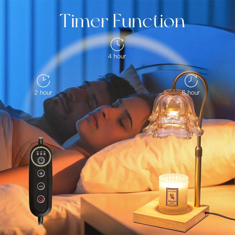 Flower Candle Warmer Lamp, with 2 Bulbs, Height Adjustable with Timer, Unique Glass Lily of the Valley Lamp for Home & Bedroom Decor, Ideal Gift for Birthday/Mother's Day, Valentine's Day gift