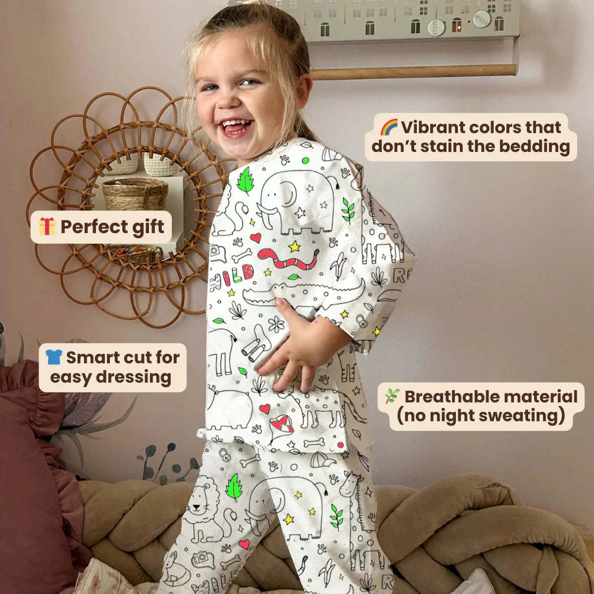 Two-Piece Kids' Pajama – Color Me In: Safari Animals (Ages 4+)
