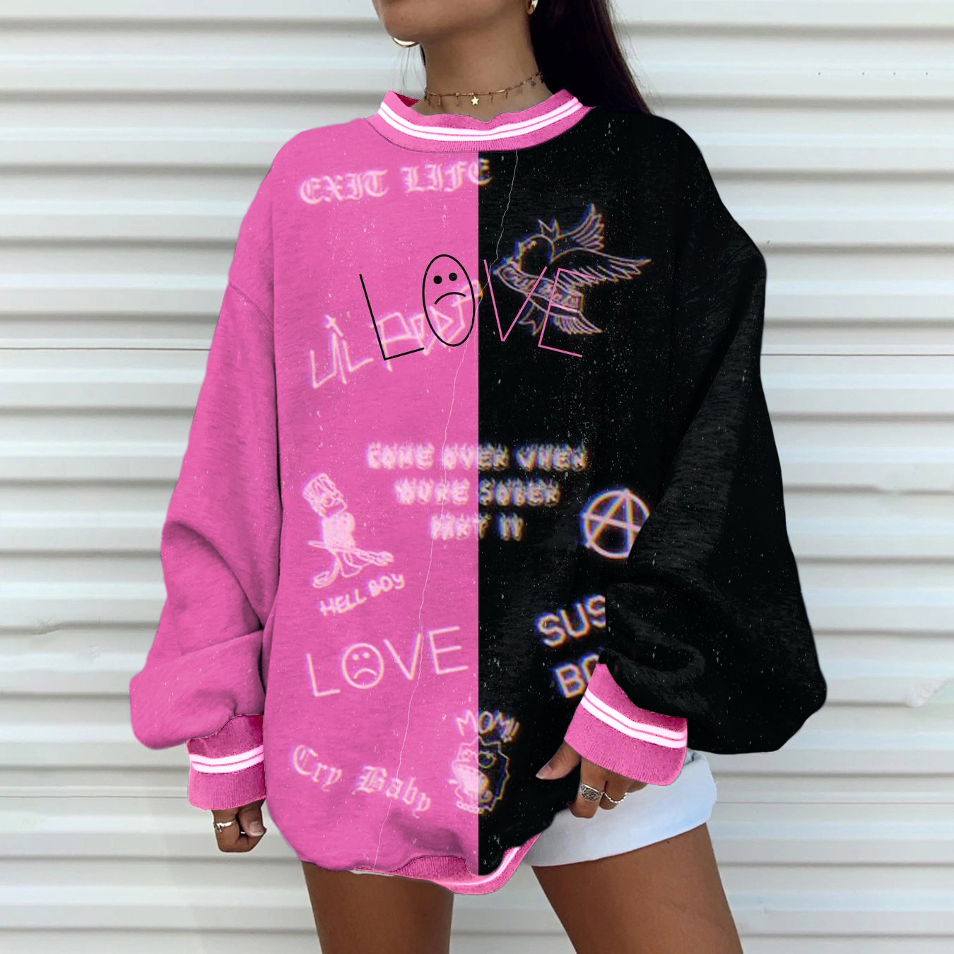 Casual Graffiti Prirnt Color Block Sweatshirt