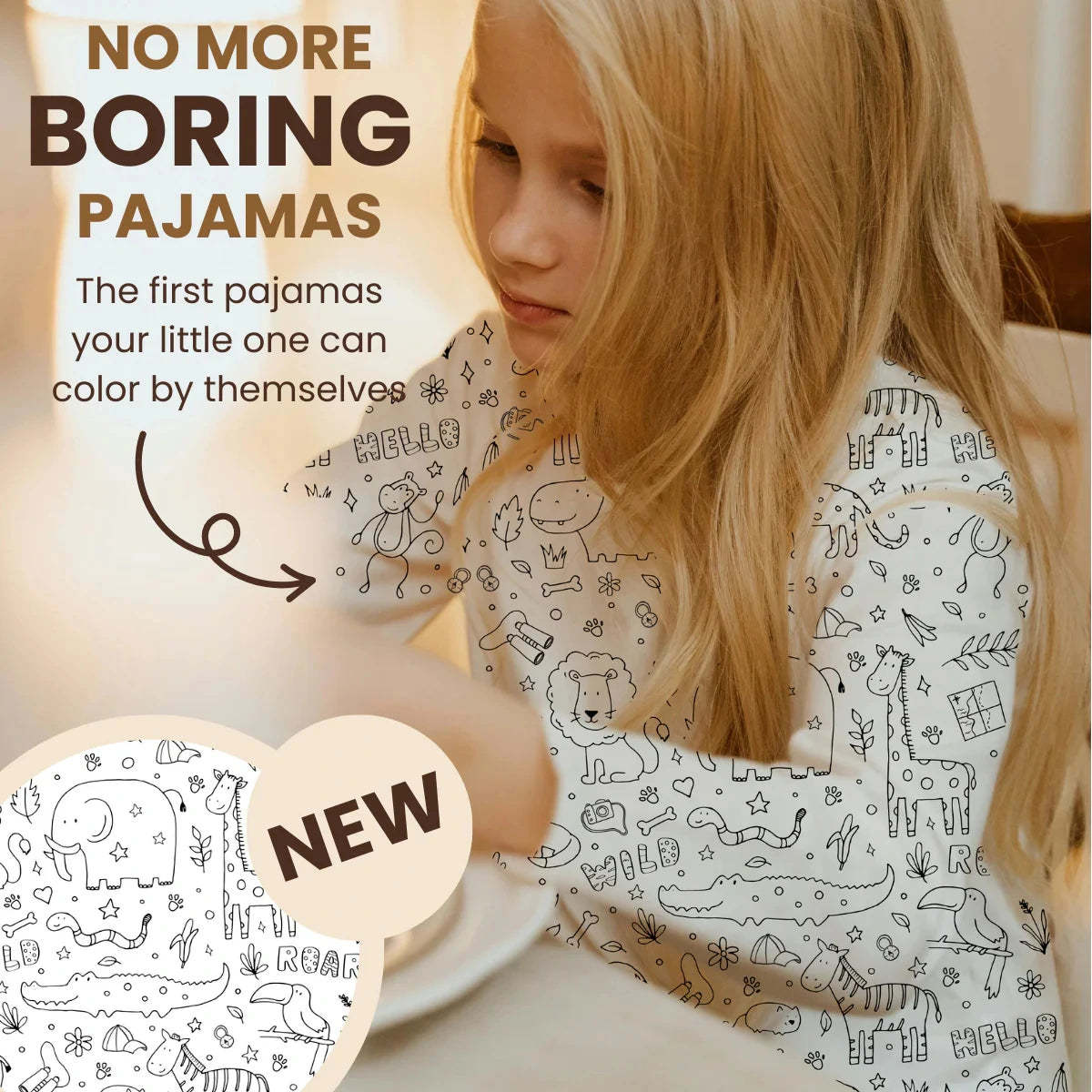 Two-Piece Kids' Pajama – Color Me In: Safari Animals (Ages 4+)