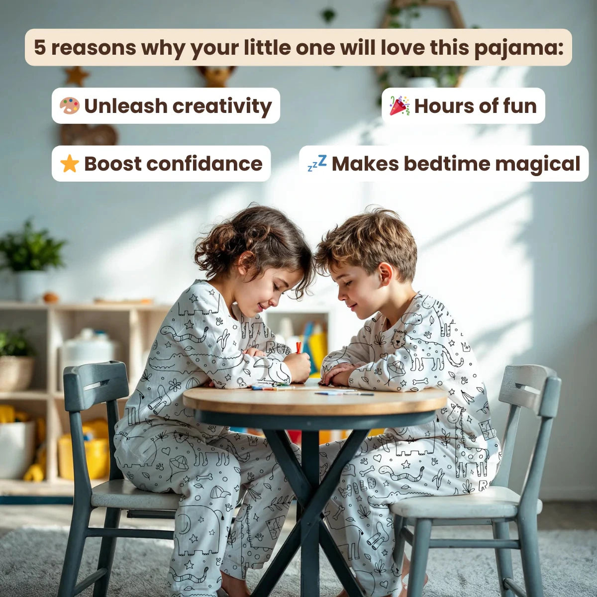 Two-Piece Kids' Pajama – Color Me In: Safari Animals (Ages 4+)
